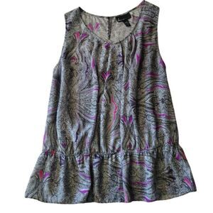 Lane Bryant Blouse Women‎ 18/20 Gray Floral Scoop Neck Sleeveless Ruffle Bohemia